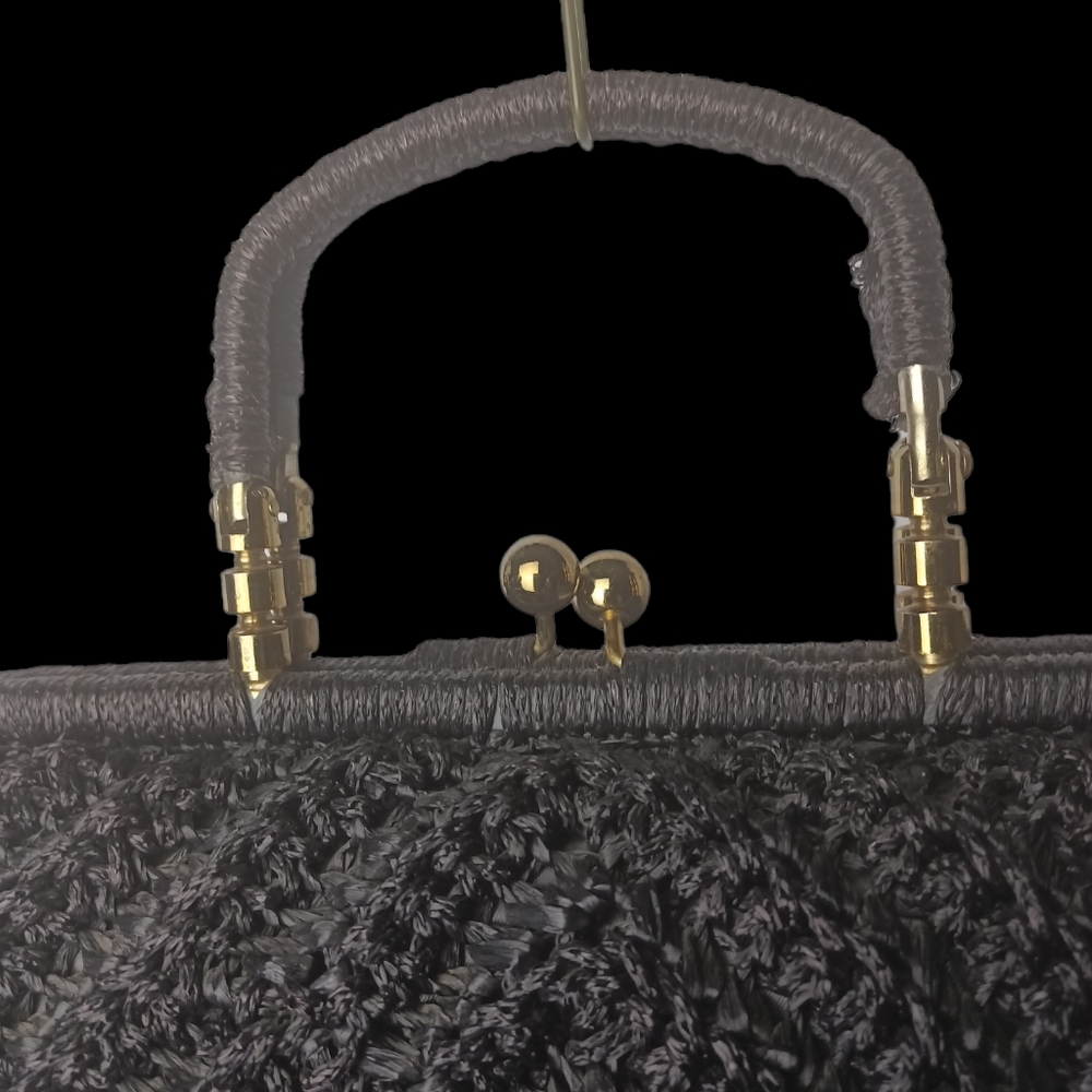 Vintage/Estate Rare Bara Japan Chevron Raffia Top Handle Purse "HOT!" - Picture 8 of 16